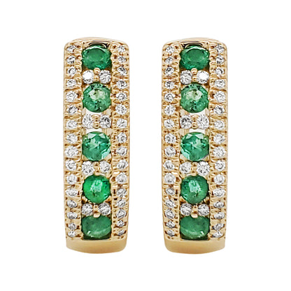 14K Gold Diamond & Gemstone J-Hoop Earrings, Emerald/Ruby/Sapphire
