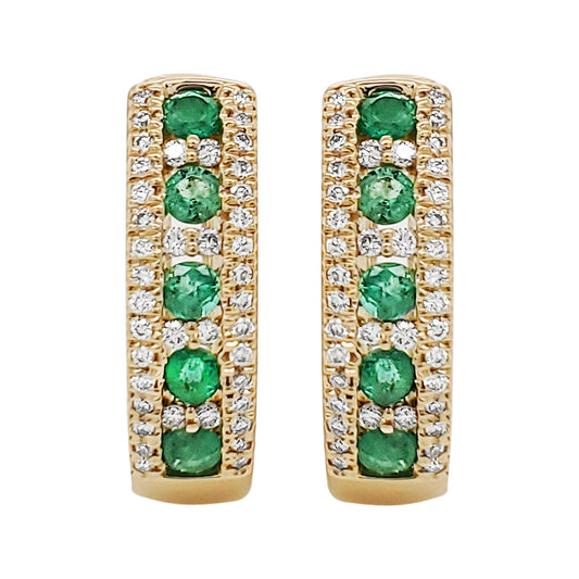 14K Gold Diamond & Gemstone J-Hoop Earrings, Emerald/Ruby/Sapphire