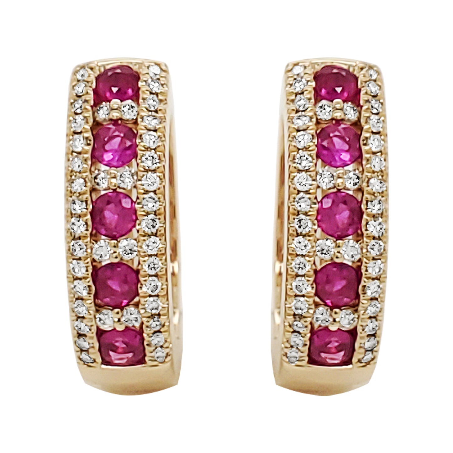 14K Gold Diamond & Gemstone J-Hoop Earrings, Emerald/Ruby/Sapphire