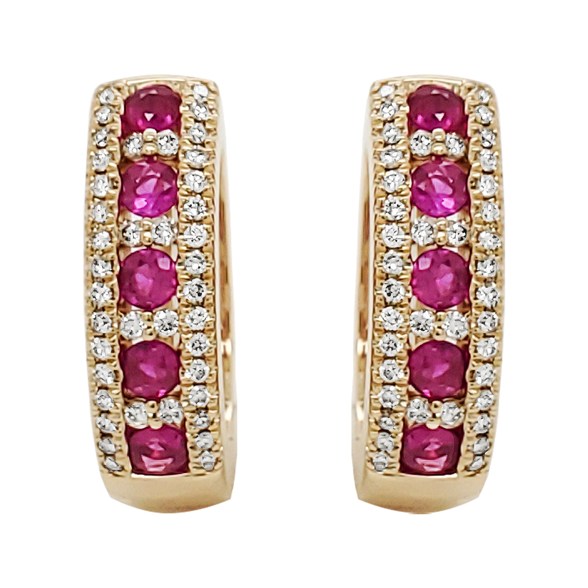 14K Gold Diamond & Gemstone J-Hoop Earrings, Emerald/Ruby/Sapphire