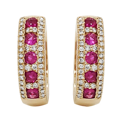 14K Gold Diamond & Gemstone J-Hoop Earrings, Emerald/Ruby/Sapphire