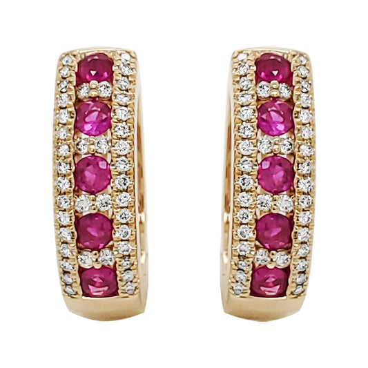 14K Gold Diamond & Gemstone J-Hoop Earrings, Emerald/Ruby/Sapphire