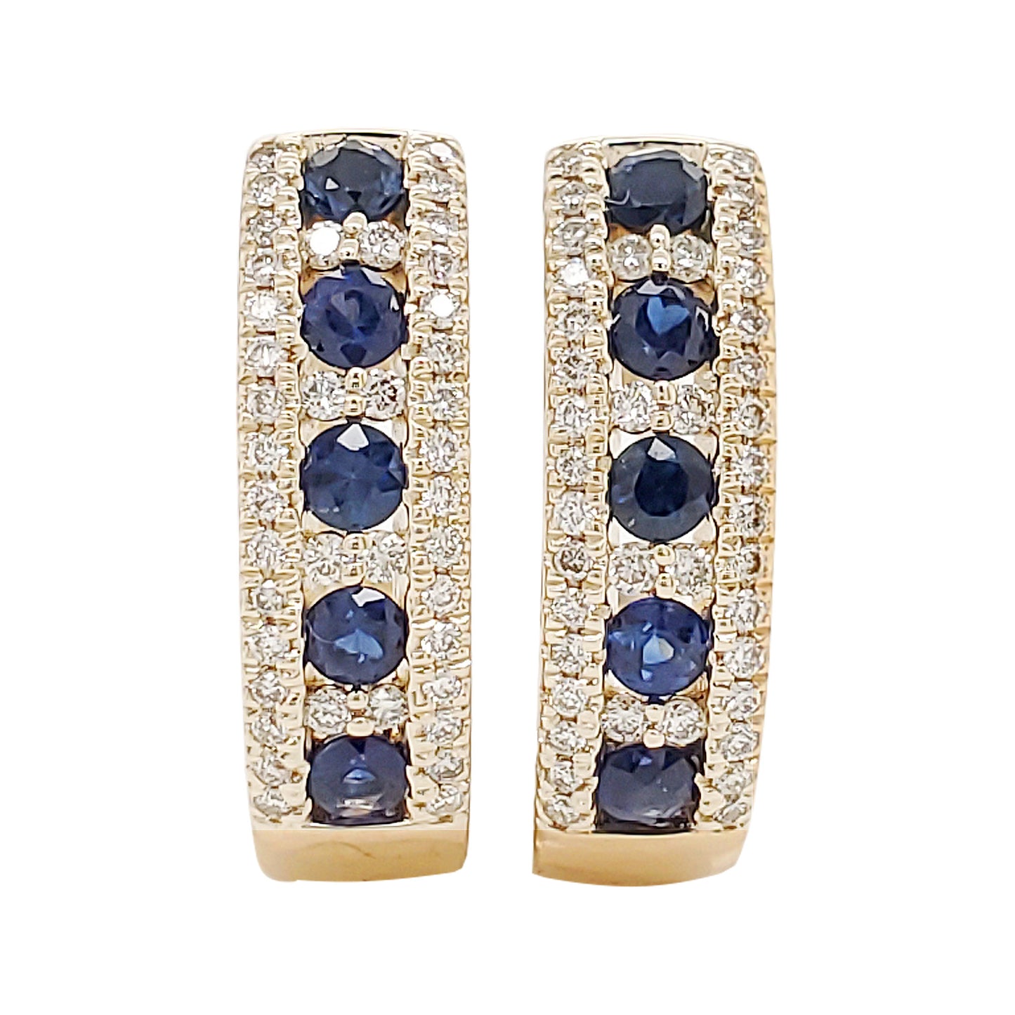 14K Gold Diamond & Gemstone J-Hoop Earrings, Emerald/Ruby/Sapphire