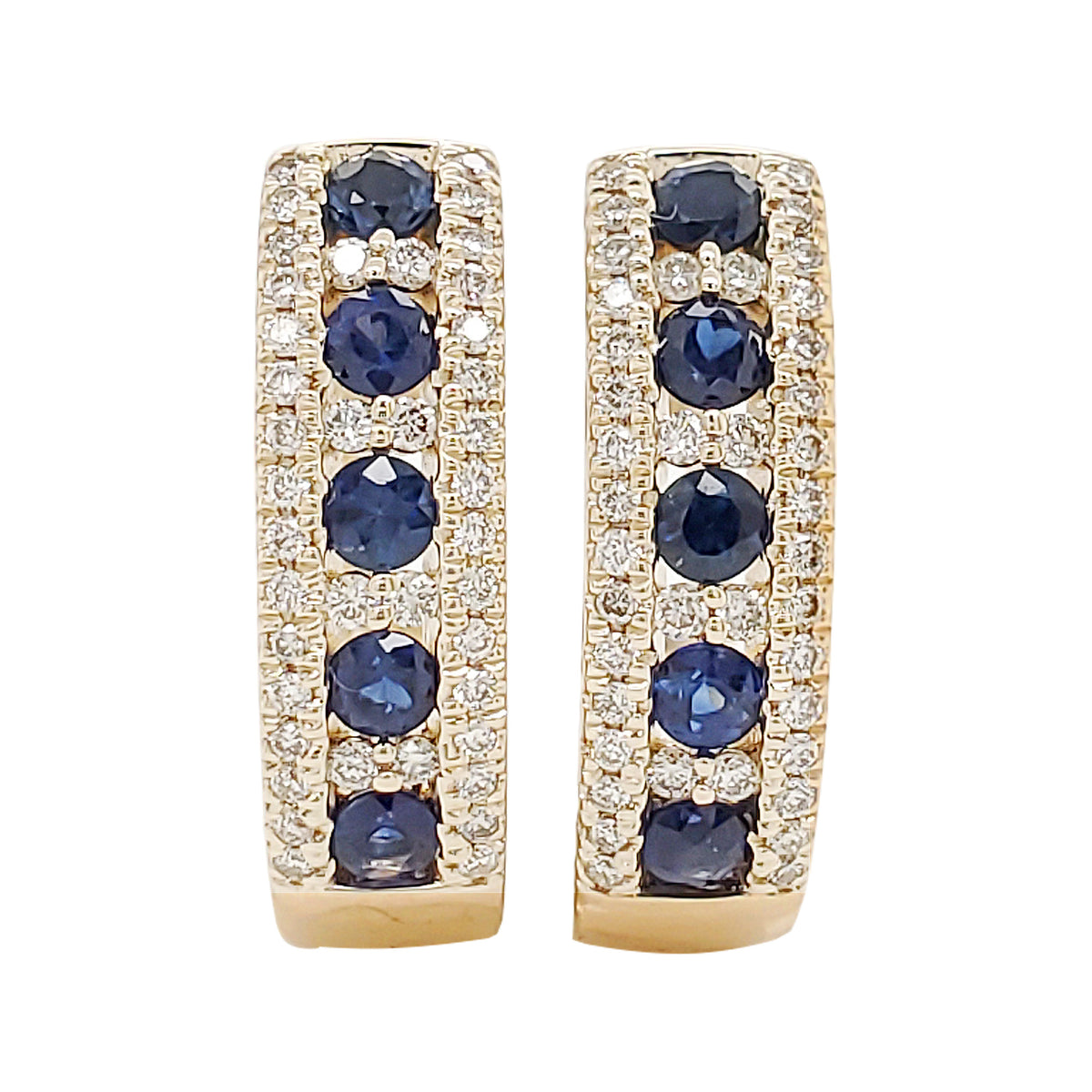 14K Gold Diamond & Gemstone J-Hoop Earrings, Emerald/Ruby/Sapphire