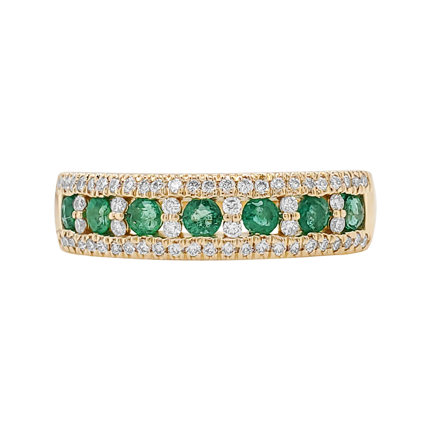 14K Solid Gold Emerald/Ruby/Sapphire Ring, with Pave Diamond Band