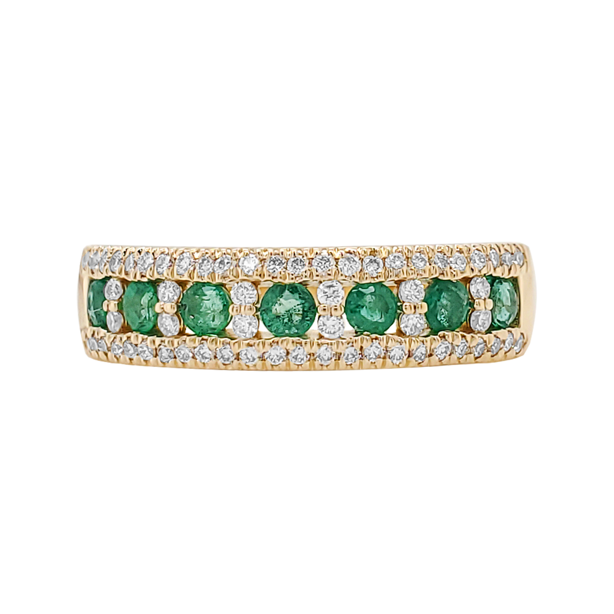 14K Solid Gold Emerald/Ruby/Sapphire Ring, with Pave Diamond Band