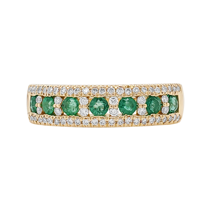 14K Solid Gold Emerald/Ruby/Sapphire Ring, with Pave Diamond Band