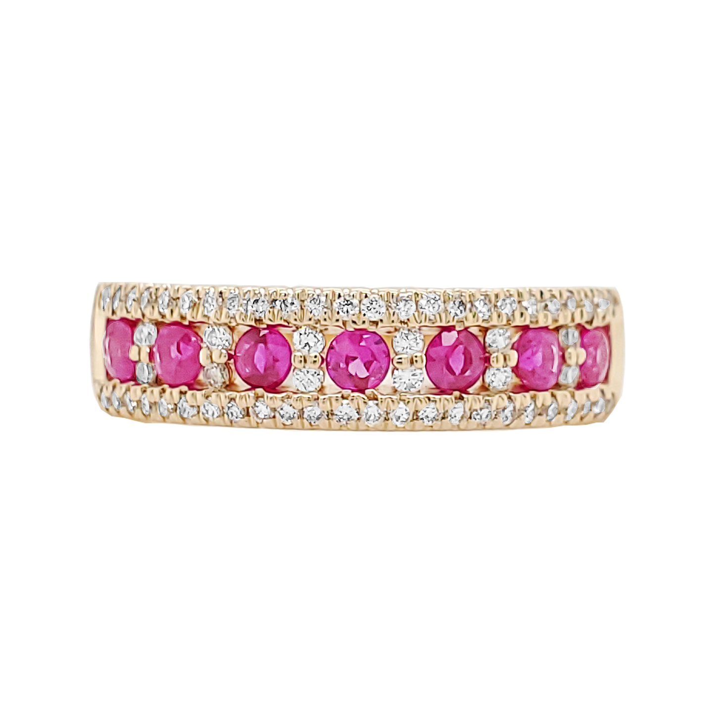 14K Solid Gold Emerald/Ruby/Sapphire Ring, with Pave Diamond Band