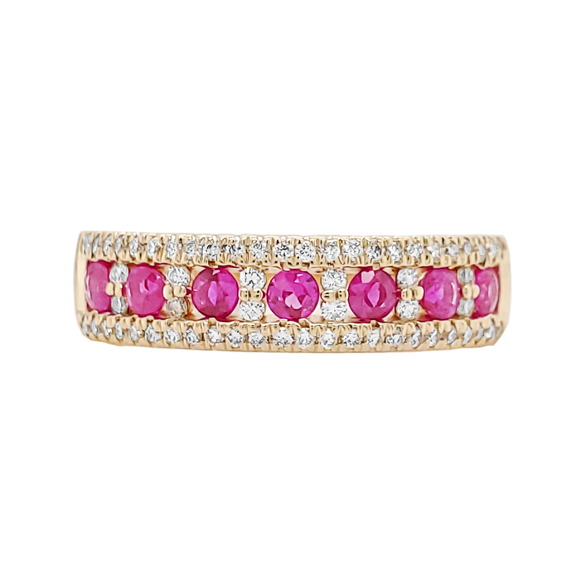 14K Solid Gold Emerald/Ruby/Sapphire Ring, with Pave Diamond Band