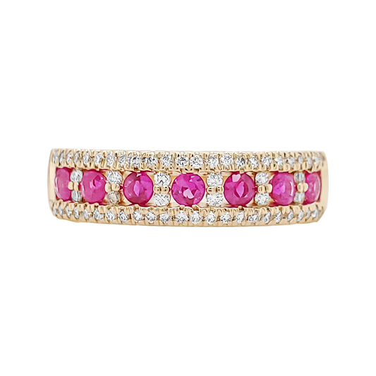 14K Solid Gold Emerald/Ruby/Sapphire Ring, with Pave Diamond Band