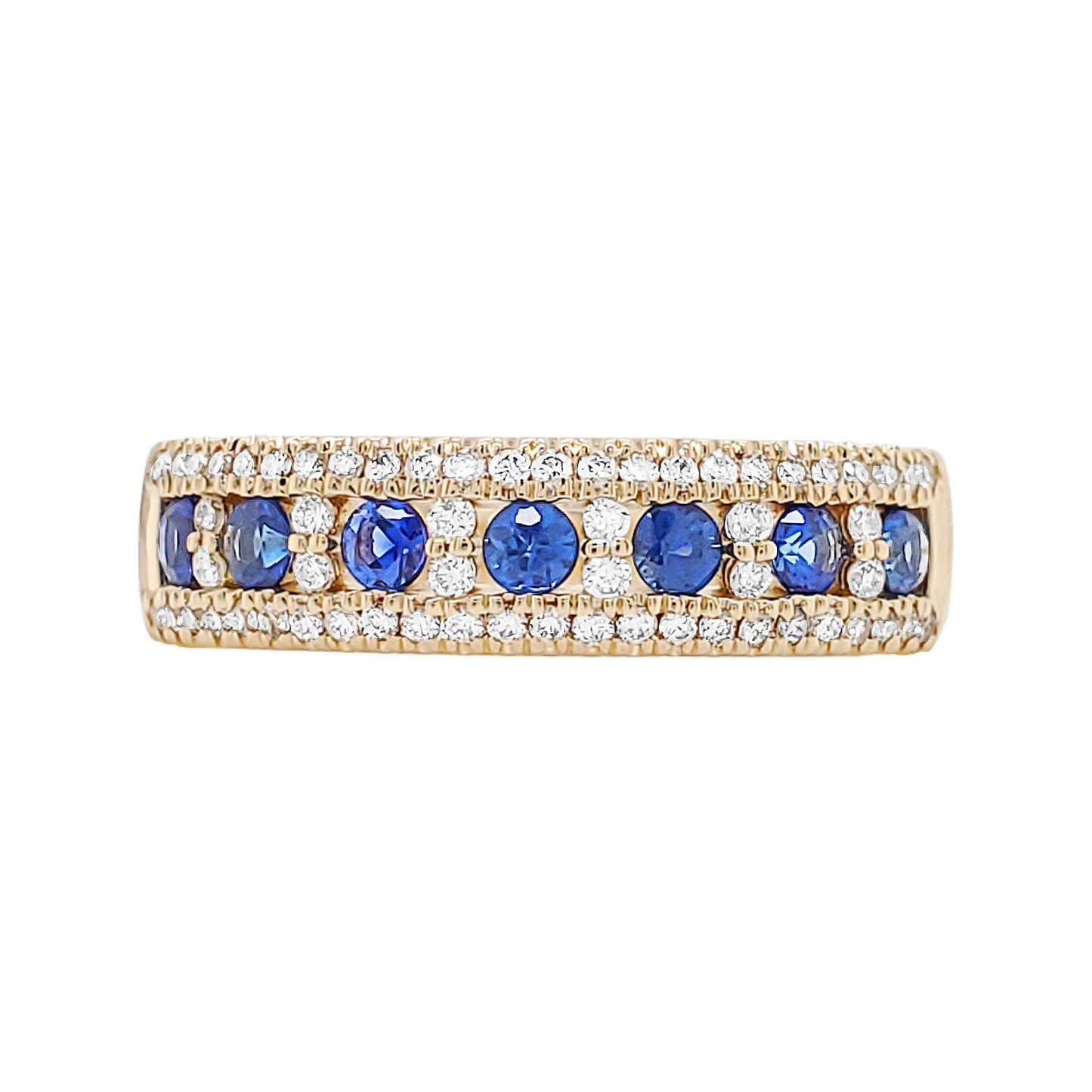 14K Solid Gold Emerald/Ruby/Sapphire Ring, with Pave Diamond Band