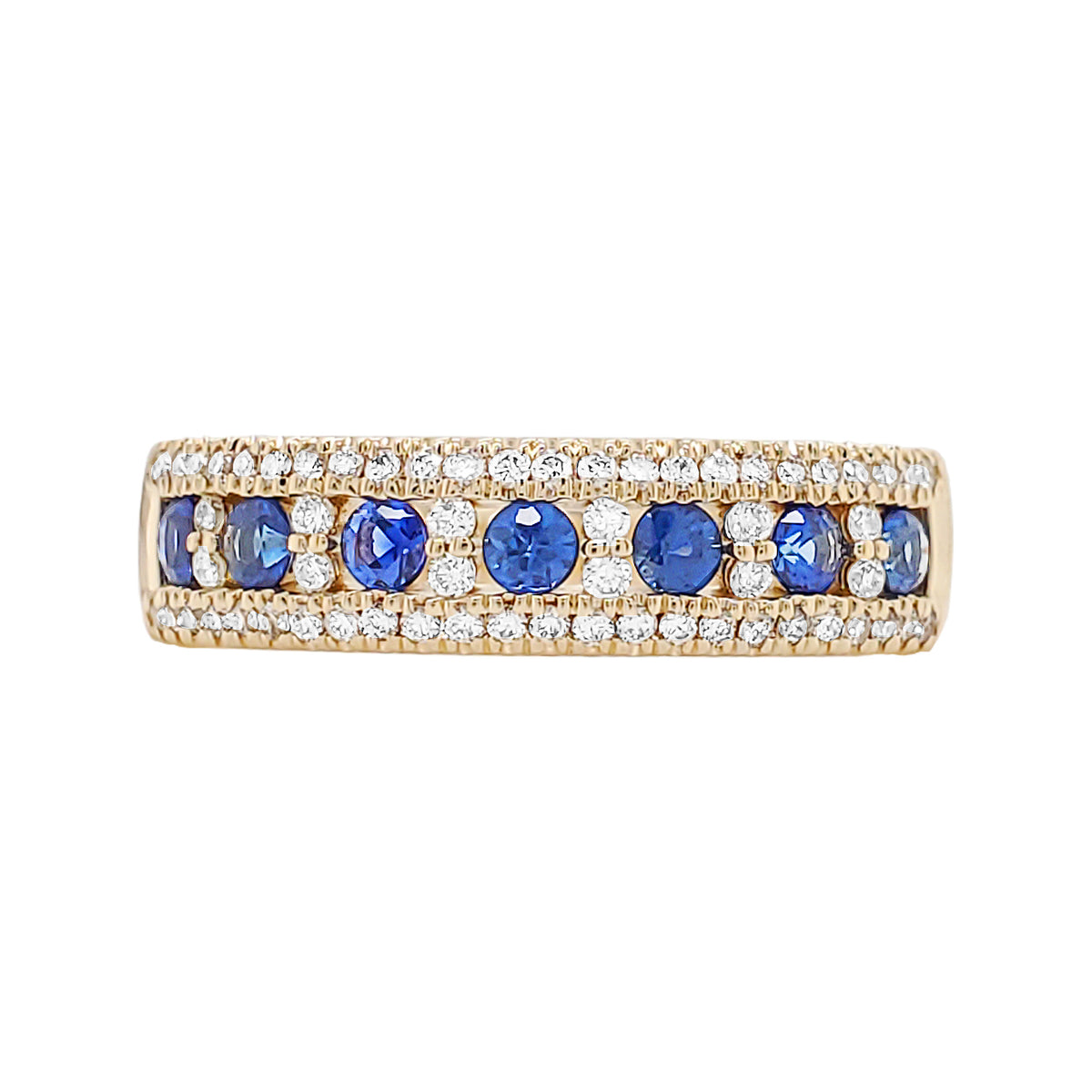 14K Solid Gold Emerald/Ruby/Sapphire Ring, with Pave Diamond Band