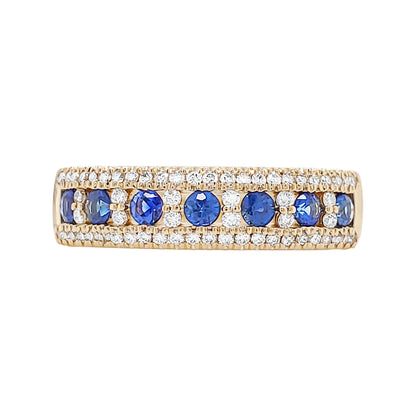 14K Solid Gold Emerald/Ruby/Sapphire Ring, with Pave Diamond Band