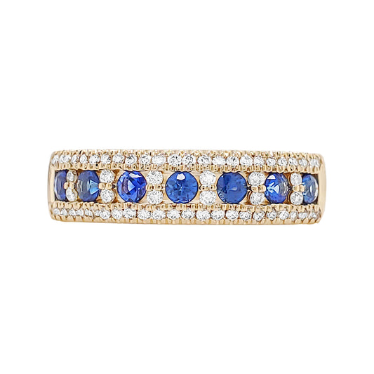 14K Solid Gold Emerald/Ruby/Sapphire Ring, with Pave Diamond Band