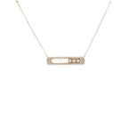 14K Solid Gold Diamond Bar Necklace, Pave Set Medallion, Anniversary Gift