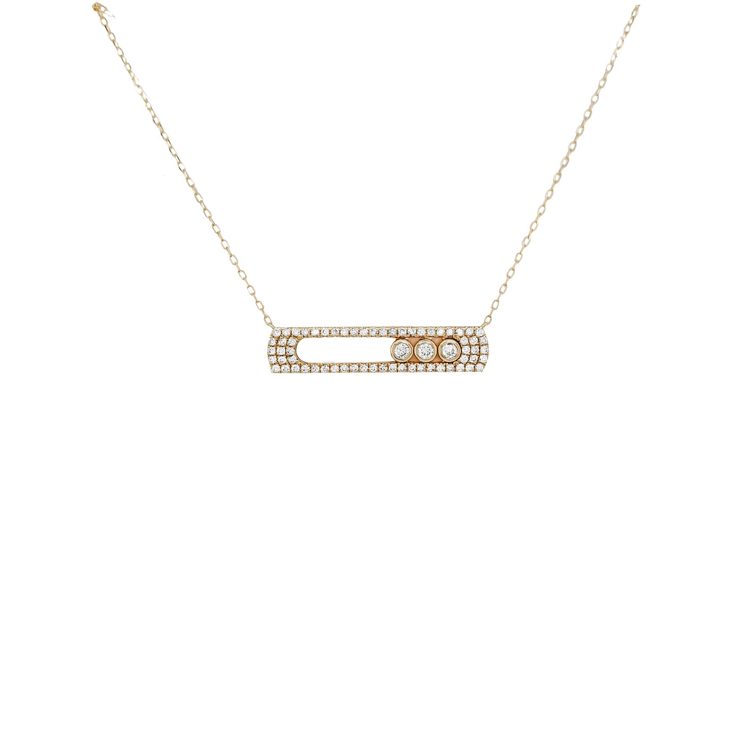 14K Solid Gold Diamond Bar Necklace, Pave Set Medallion, Anniversary Gift