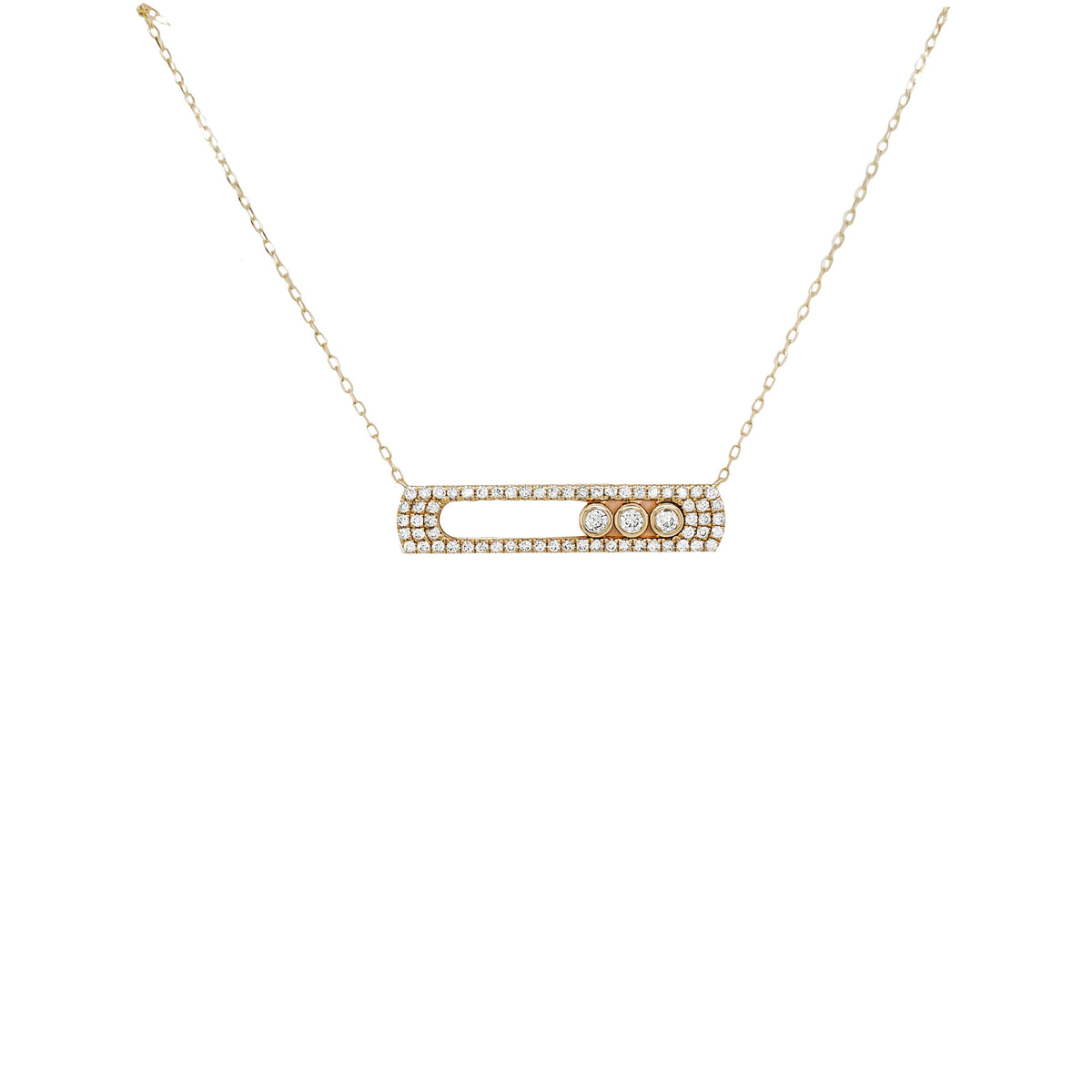 14K Solid Gold Diamond Bar Necklace, Pave Set Medallion, Anniversary Gift
