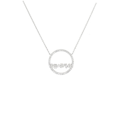 Baguette Diamond Circle Pendant Necklace, 14K White Gold, Geometric Horizon