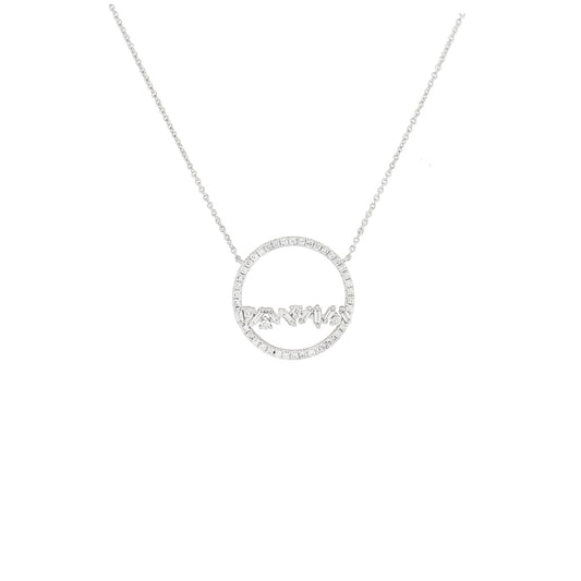 Baguette Diamond Circle Pendant Necklace, 14K White Gold, Geometric Horizon