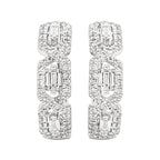 14K White Gold Baguette Diamond J-Hoop Earrings, Triple Halo, 2/5 CTW