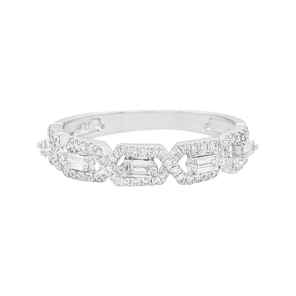 14K White Gold Baguette Diamond Infinity Link Ring, Geometric Wedding Band