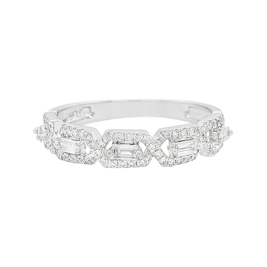 14K White Gold Baguette Diamond Infinity Link Ring, Geometric Wedding Band