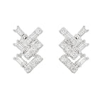 14K White Gold Baguette Diamond Stud Earrings, Geometric Chevron Design