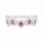 14K White Gold Ruby Diamond Geometric Ring, Starburst Eternity Band, 3/5 CTW