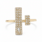 14K Gold Diamond Open Cuff Ring, Princess & Round Cut, Geometric Bar Band