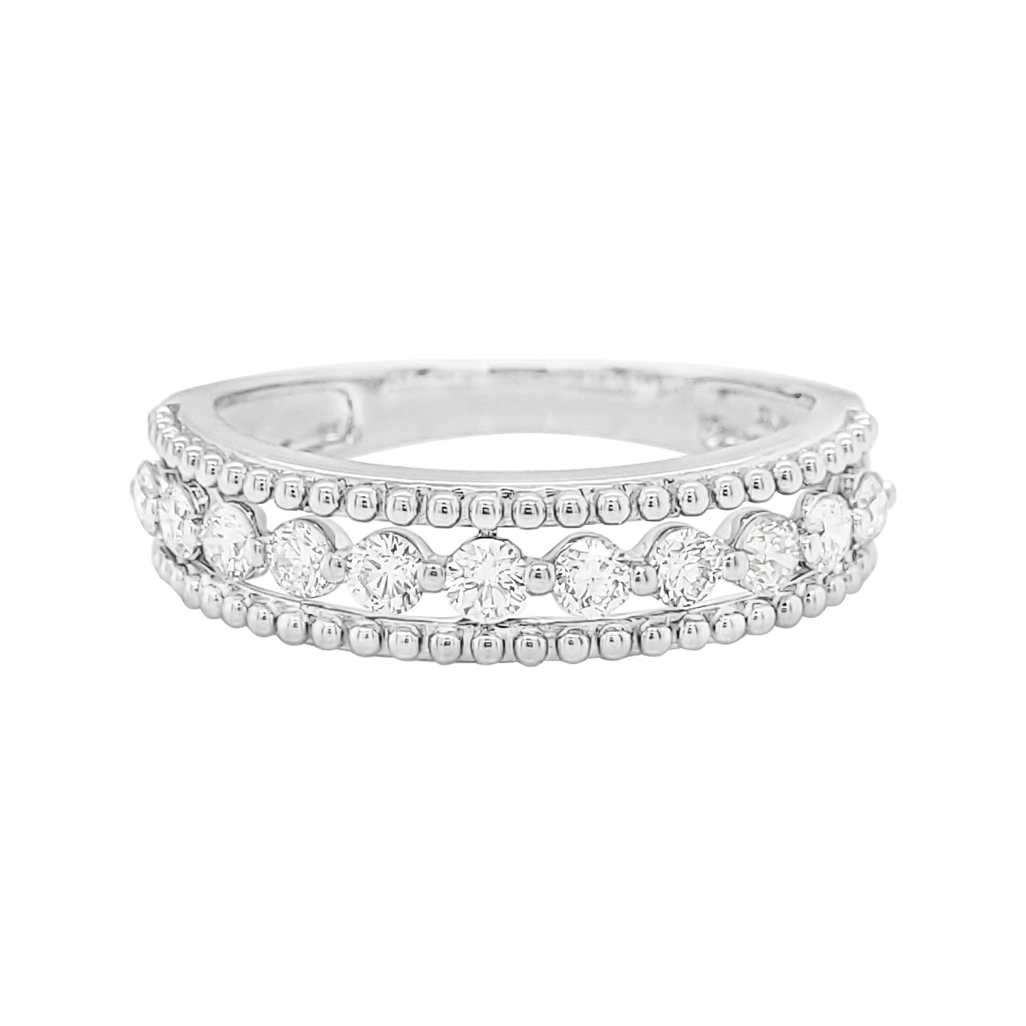 14K White Gold Diamond Ring, 2/5 CTW Triple Row Milgrain Band