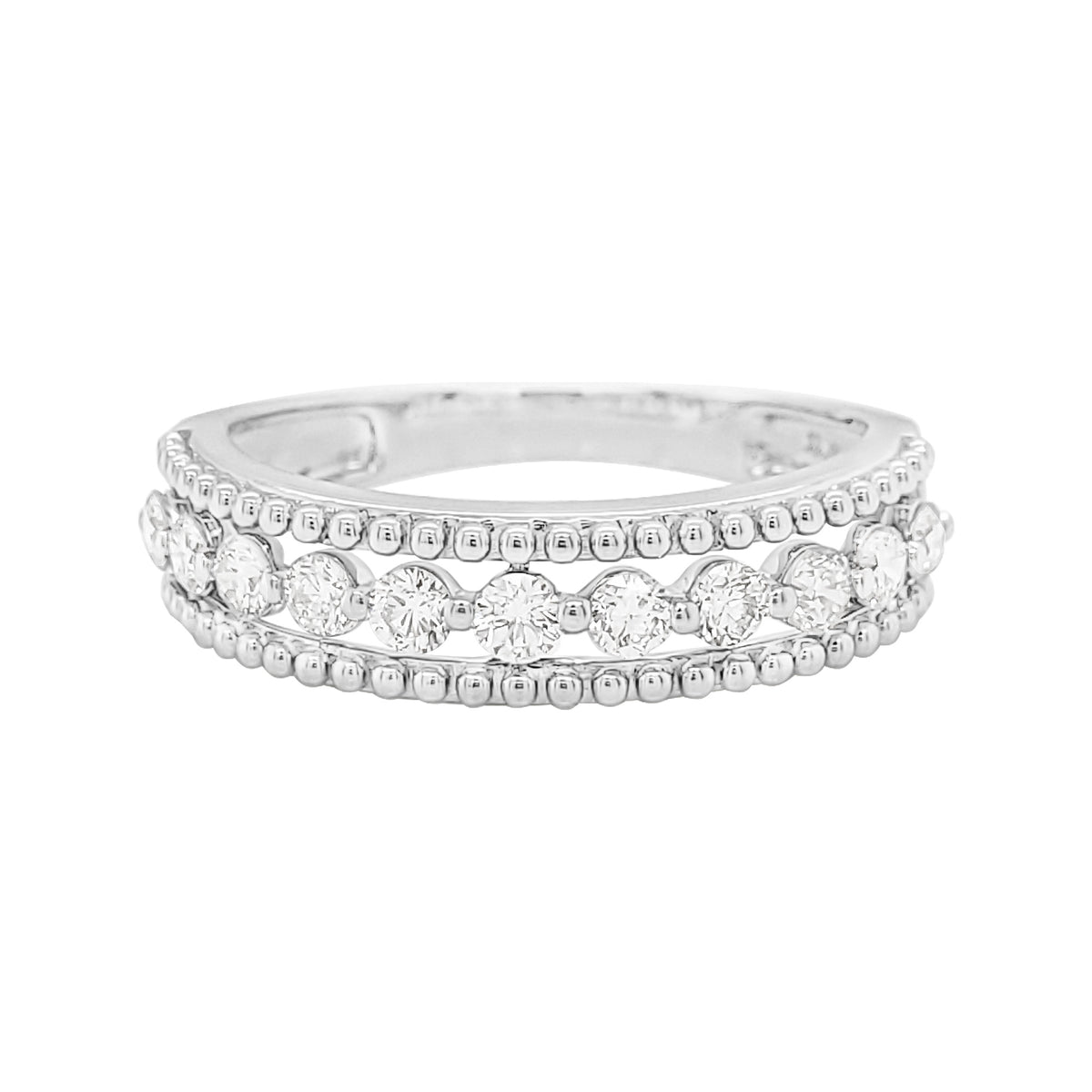 14K White Gold Diamond Ring, 2/5 CTW Triple Row Milgrain Band
