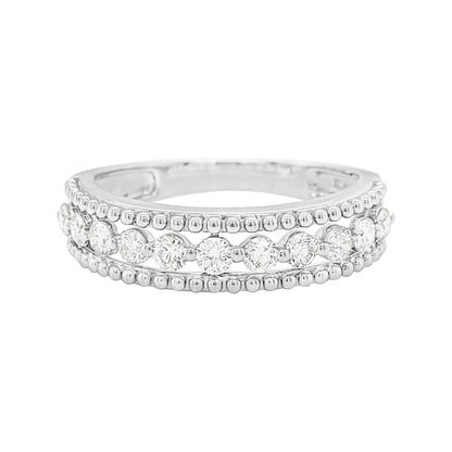 14K White Gold Diamond Ring, 2/5 CTW Triple Row Milgrain Band