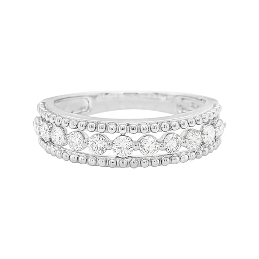 14K White Gold Diamond Ring, 2/5 CTW Triple Row Milgrain Band