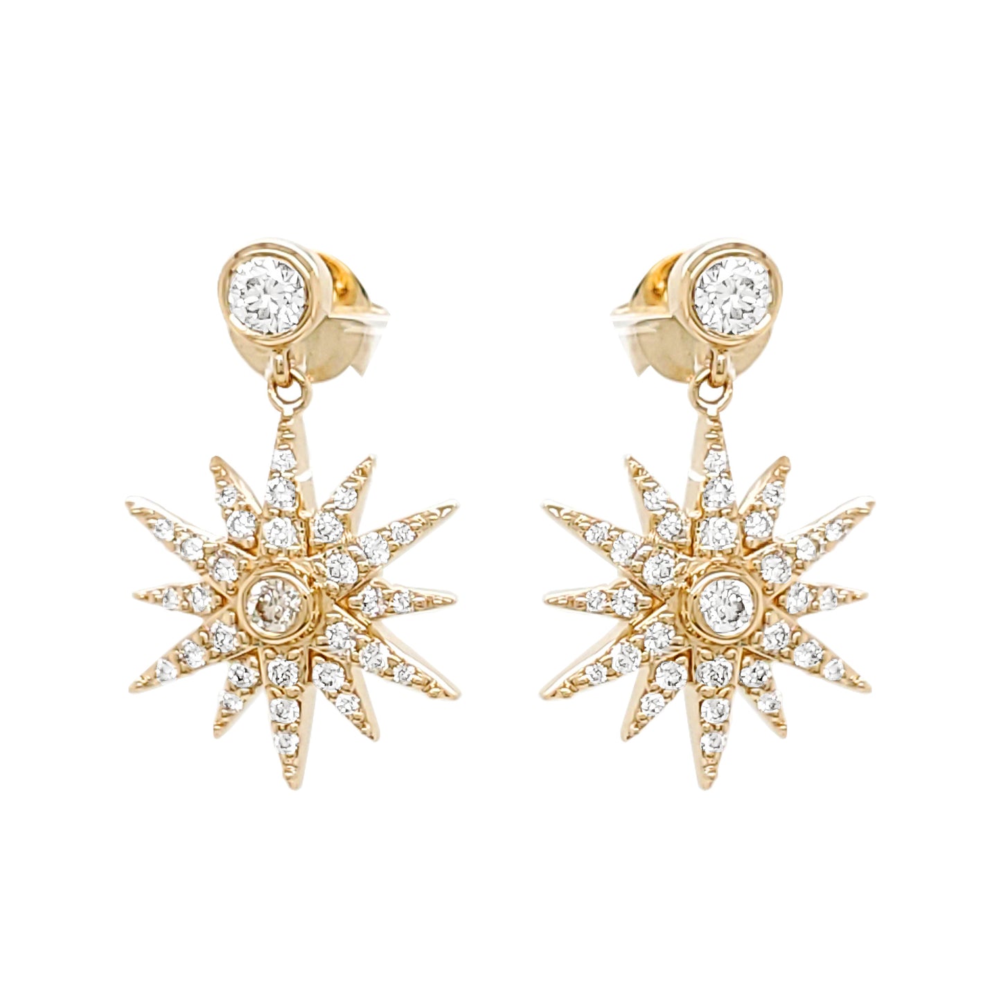 14K Yellow Gold Diamond Starburst Drop Earrings, 2/5 CTW Celestial Jewelry