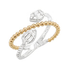 Dual Tone 14K Gold Diamond Ring: Beaded Crossover Design