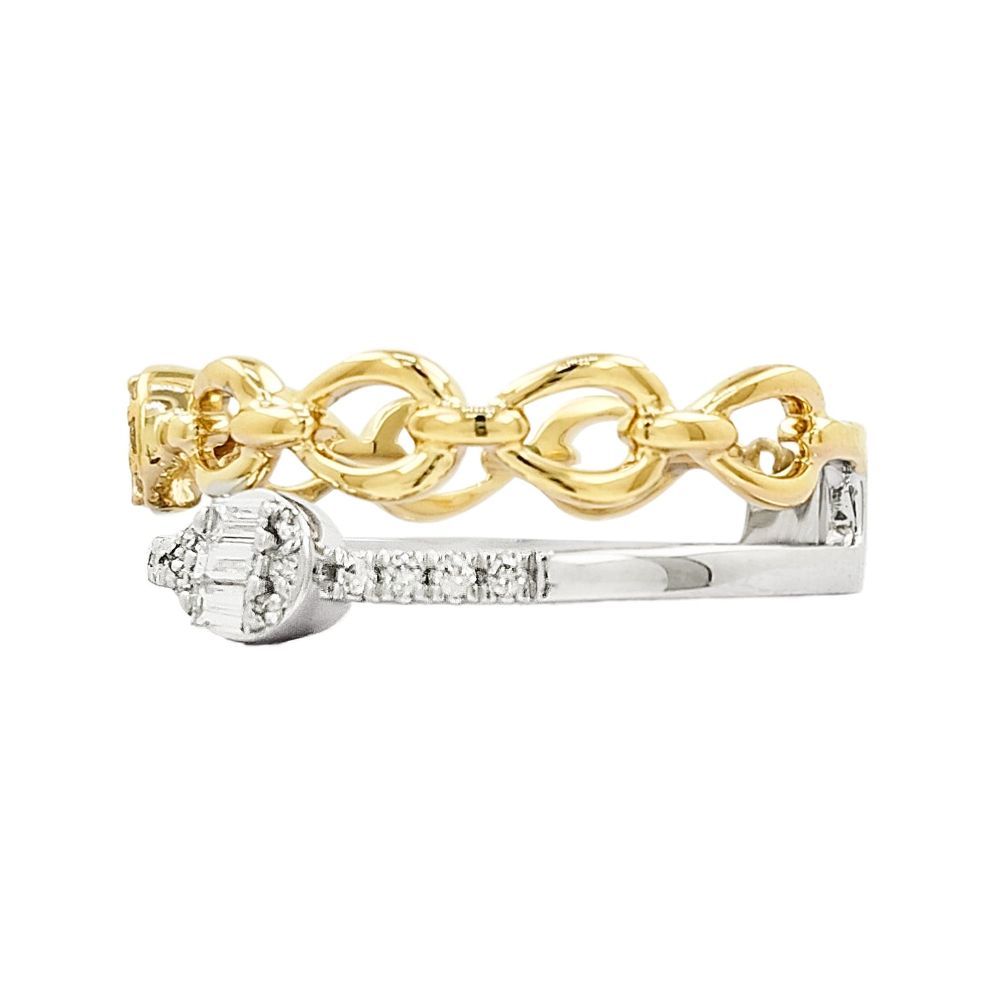 14K Gold Baguette Diamond Ring: Chain Link Stacking Band