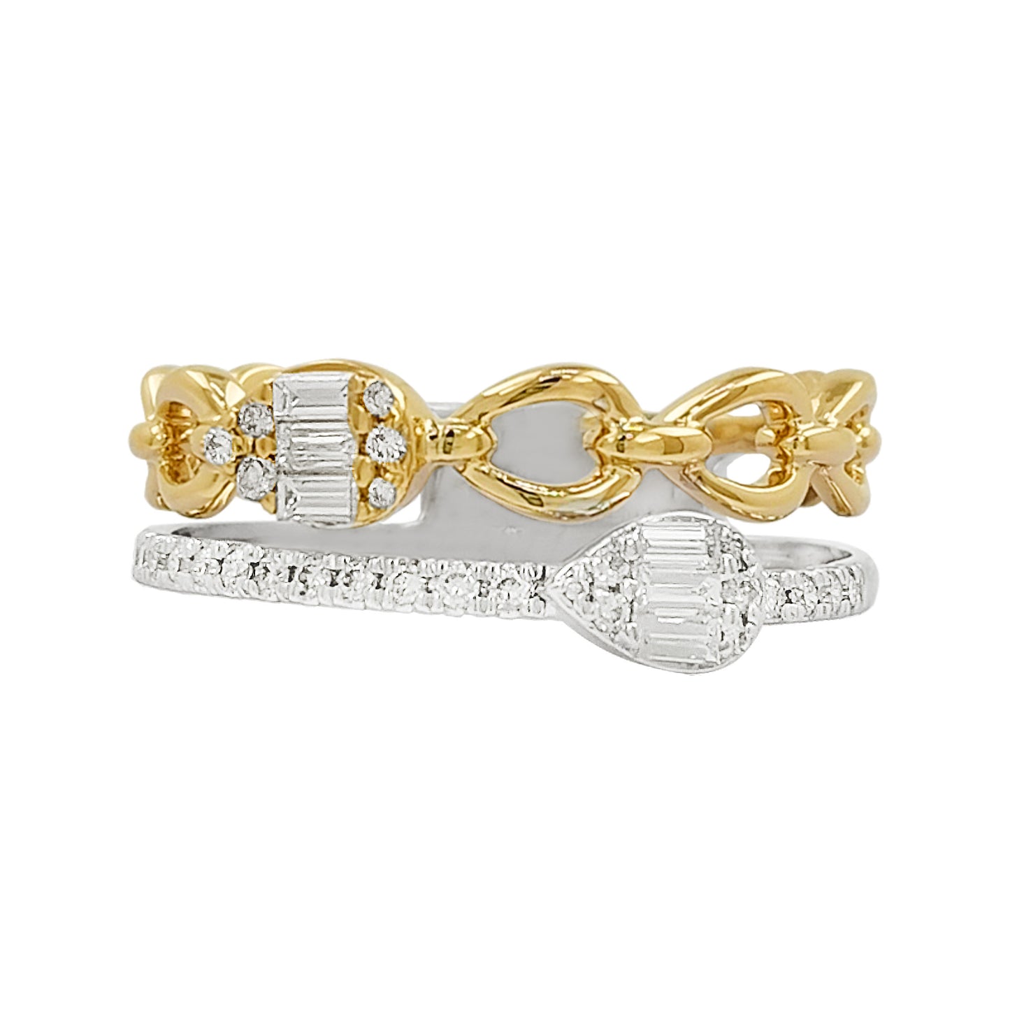 14K Gold Baguette Diamond Ring: Chain Link Stacking Band