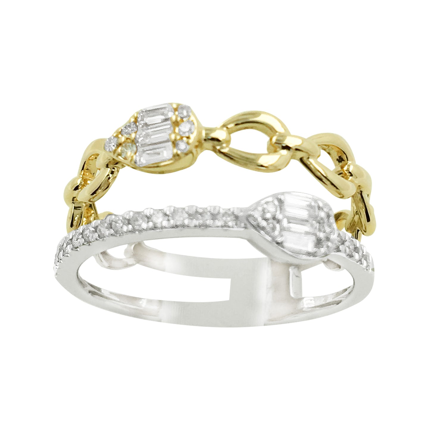 14K Gold Baguette Diamond Ring: Chain Link Stacking Band