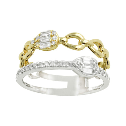 14K Gold Baguette Diamond Ring: Chain Link Stacking Band