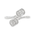 14K White Gold Baguette Diamond Bypass Ring, Modern Fine Jewelry