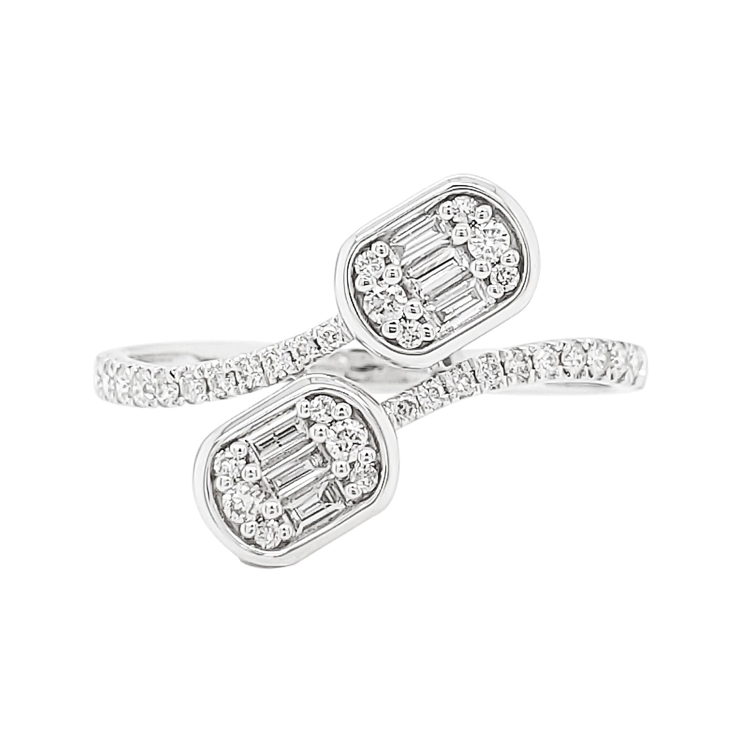 14K White Gold Baguette Diamond Bypass Ring, Modern Fine Jewelry