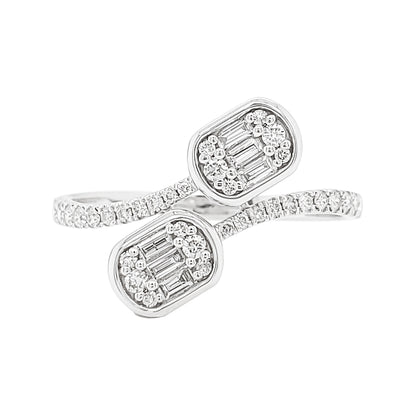 14K White Gold Baguette Diamond Bypass Ring, Modern Fine Jewelry