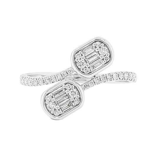14K White Gold Baguette Diamond Bypass Ring, Modern Fine Jewelry