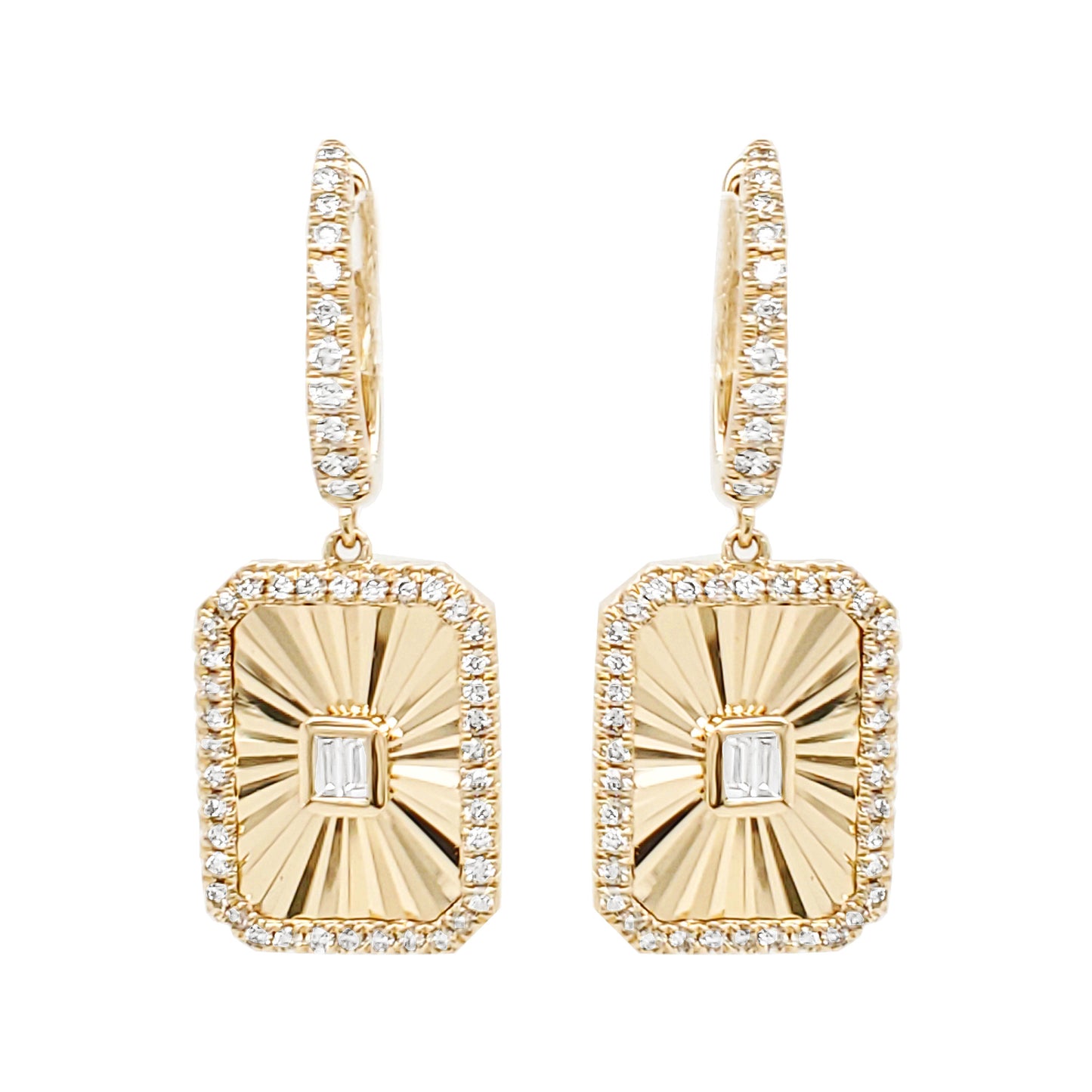 14K Gold Diamond Dangle Earrings: 2/5 CTW Fluted Design