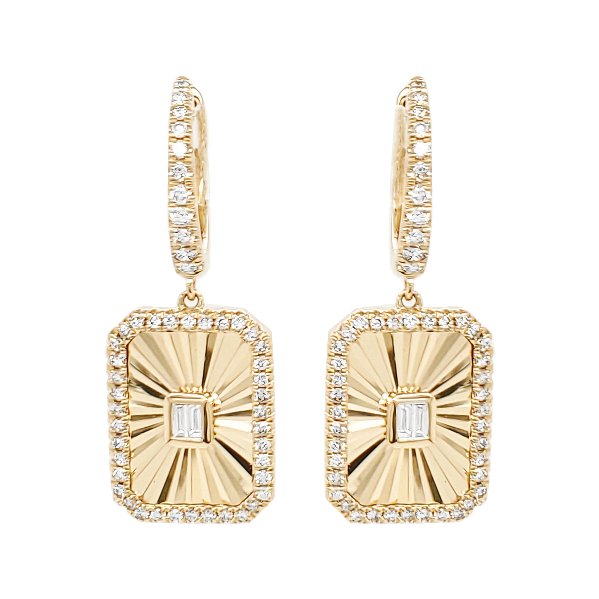 14K Gold Diamond Dangle Earrings: 2/5 CTW Fluted Design