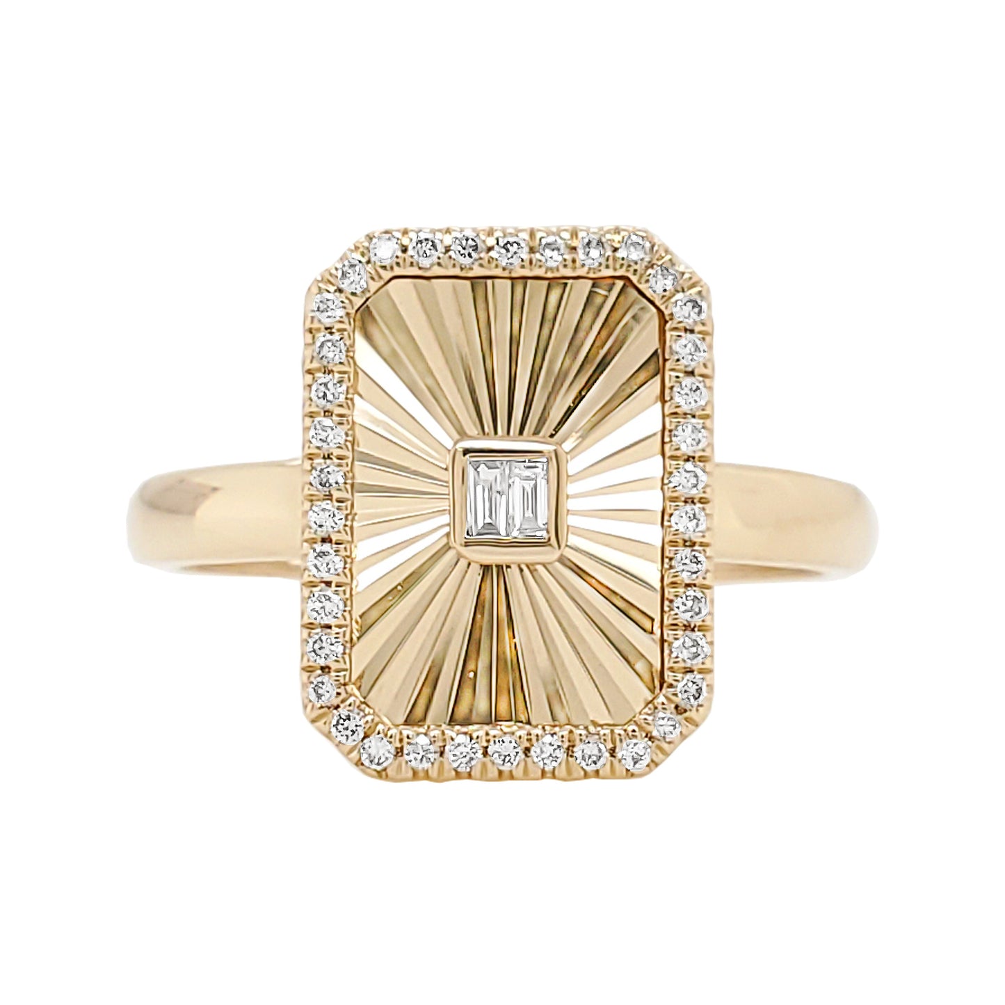 14K Gold Fluted Emerald Cut Diamond Ring: Unisex Engagement Anniversary