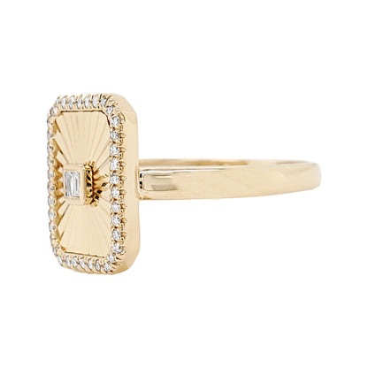 14K Gold Fluted Emerald Cut Diamond Ring: Unisex Engagement Anniversary