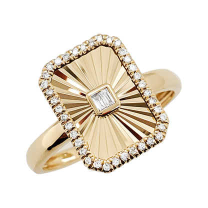 14K Gold Fluted Emerald Cut Diamond Ring: Unisex Engagement Anniversary