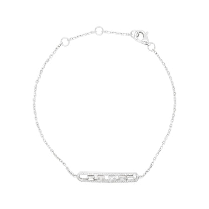 14K White Gold Diamond Bar Bracelet, Baguette & Round Cut