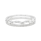 14K White Gold Baguette Diamond Bypass Ring, Double Row Chevron Band